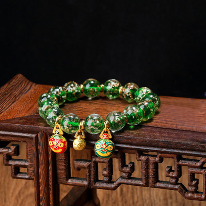 Gold Swallowing Beast Luminous Liuli Glass 12mm Bracelet