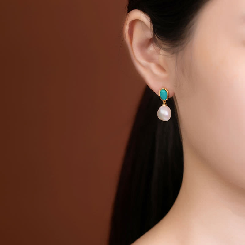 925 Sterling Silver Pearl Turquoise Healing Jewelry Set