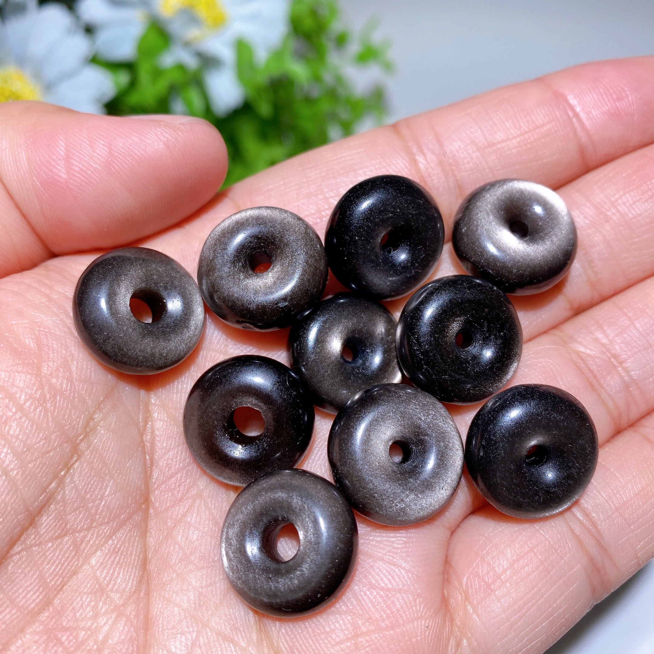 12-33mm Obsidian & Crystal Donut Pendants for Healing