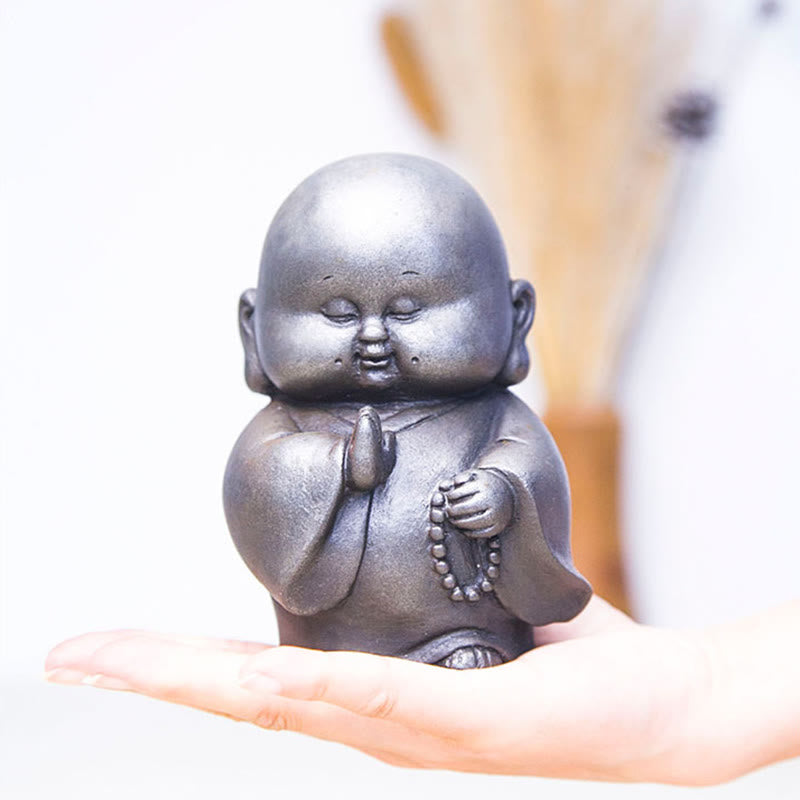 12,7 cm große Buddha-Statue in Rost-Version | Handgemachtes kleines Mönchsdekor