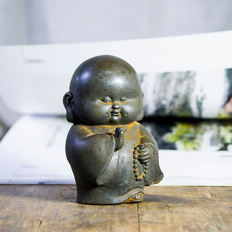 12,7 cm große Buddha-Statue in Rost-Version | Handgemachtes kleines Mönchsdekor