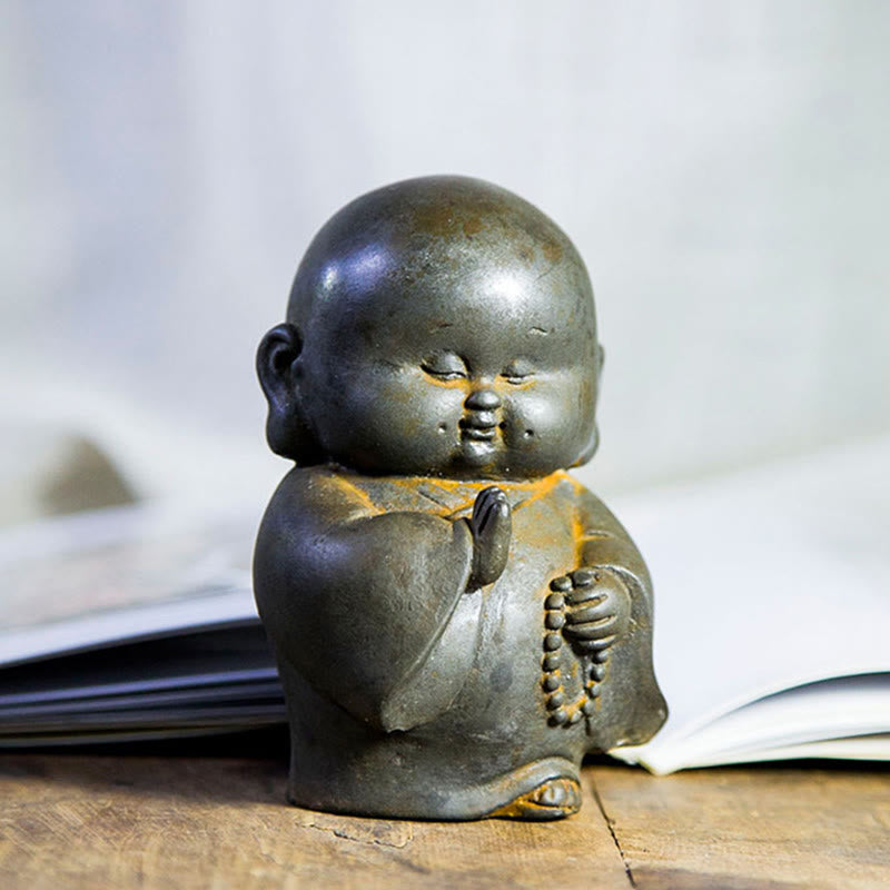 12,7 cm große Buddha-Statue in Rost-Version | Handgemachtes kleines Mönchsdekor