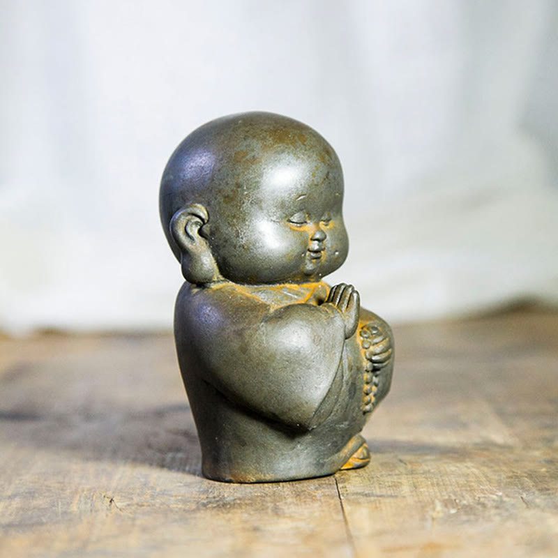 12,7 cm große Buddha-Statue in Rost-Version | Handgemachtes kleines Mönchsdekor