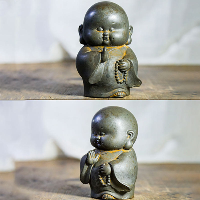 12,7 cm große Buddha-Statue in Rost-Version | Handgemachtes kleines Mönchsdekor
