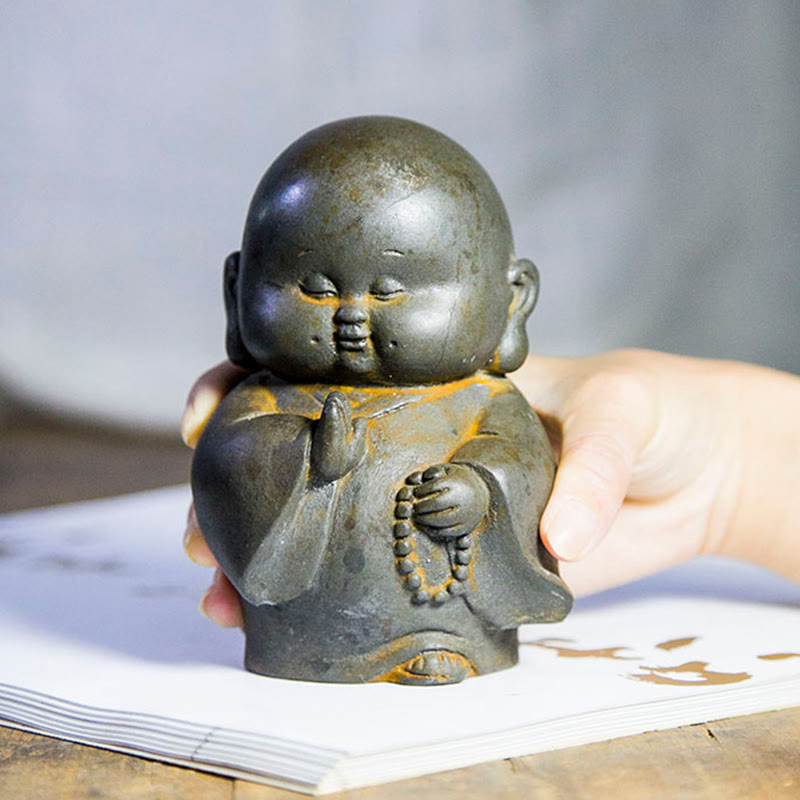 12,7 cm große Buddha-Statue in Rost-Version | Handgemachtes kleines Mönchsdekor