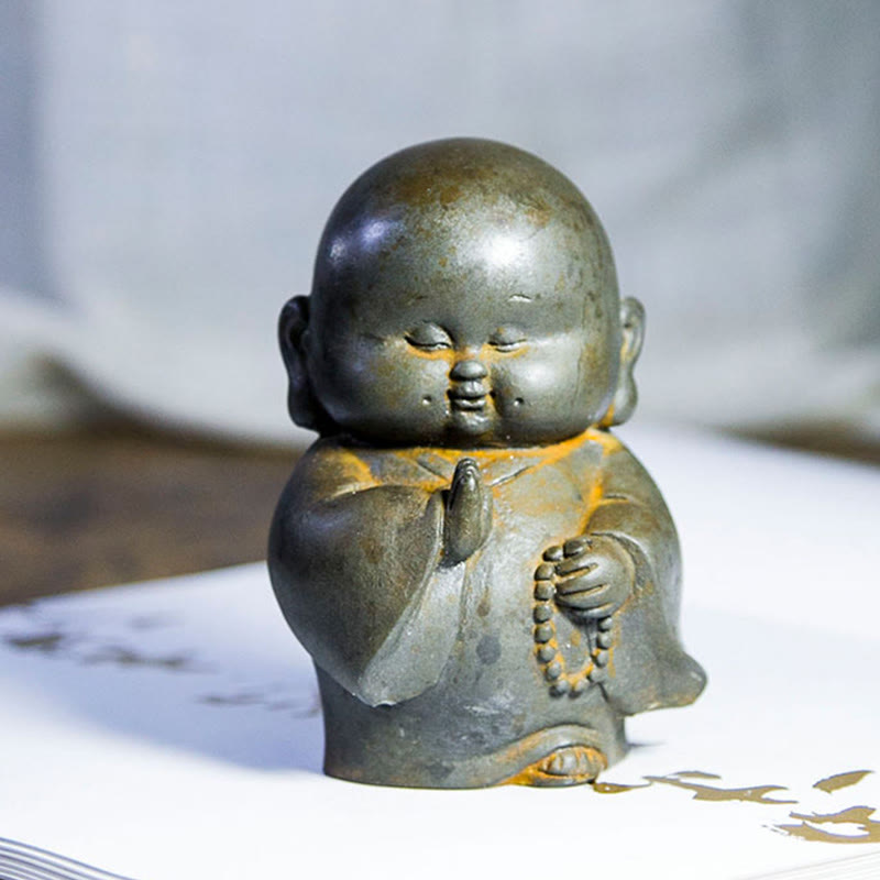 12,7 cm große Buddha-Statue in Rost-Version | Handgemachtes kleines Mönchsdekor