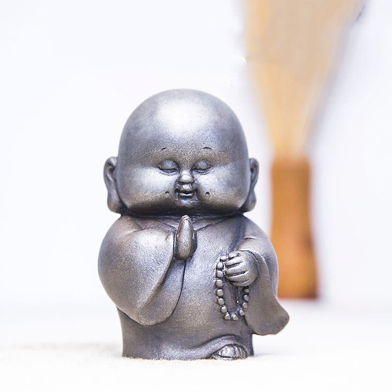 12,7 cm große Buddha-Statue in Rost-Version | Handgemachtes kleines Mönchsdekor