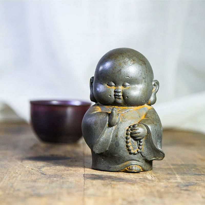 12,7 cm große Buddha-Statue in Rost-Version | Handgemachtes kleines Mönchsdekor