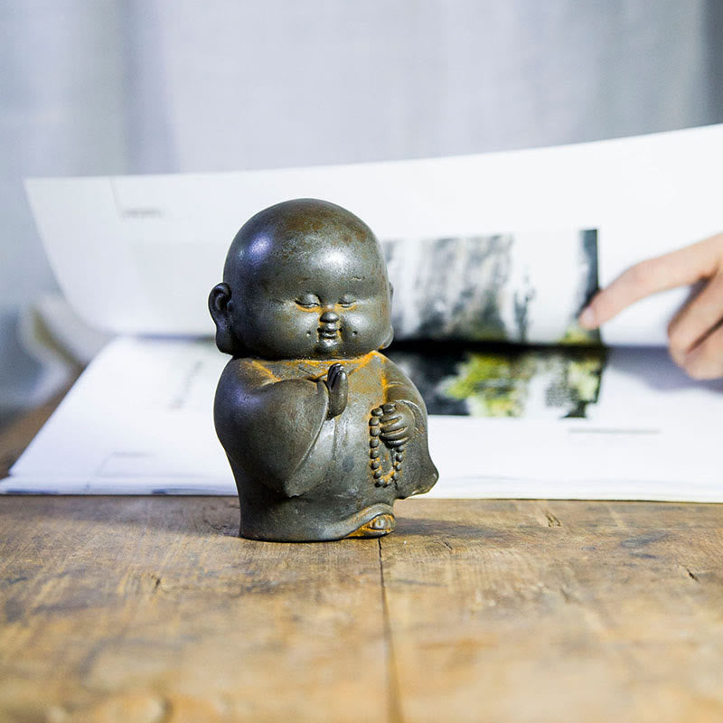 12,7 cm große Buddha-Statue in Rost-Version | Handgemachtes kleines Mönchsdekor