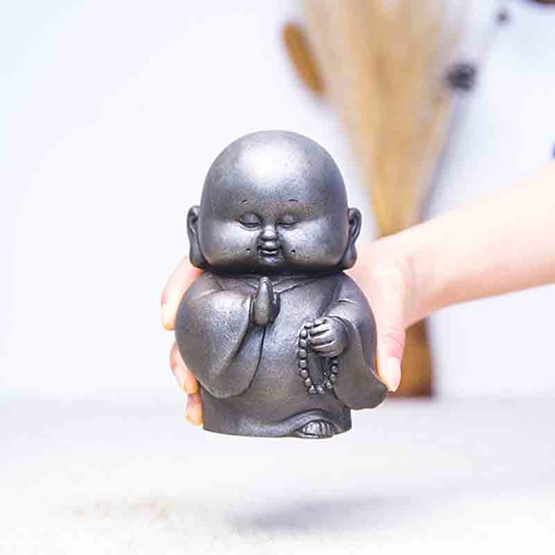 12,7 cm große Buddha-Statue in Rost-Version | Handgemachtes kleines Mönchsdekor
