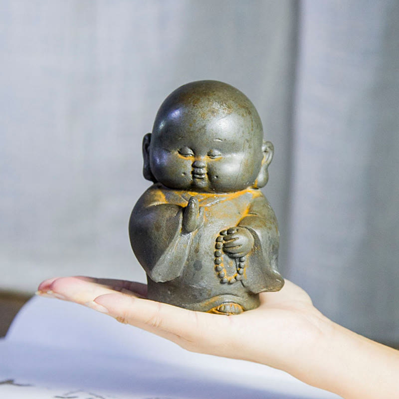 12,7 cm große Buddha-Statue in Rost-Version | Handgemachtes kleines Mönchsdekor