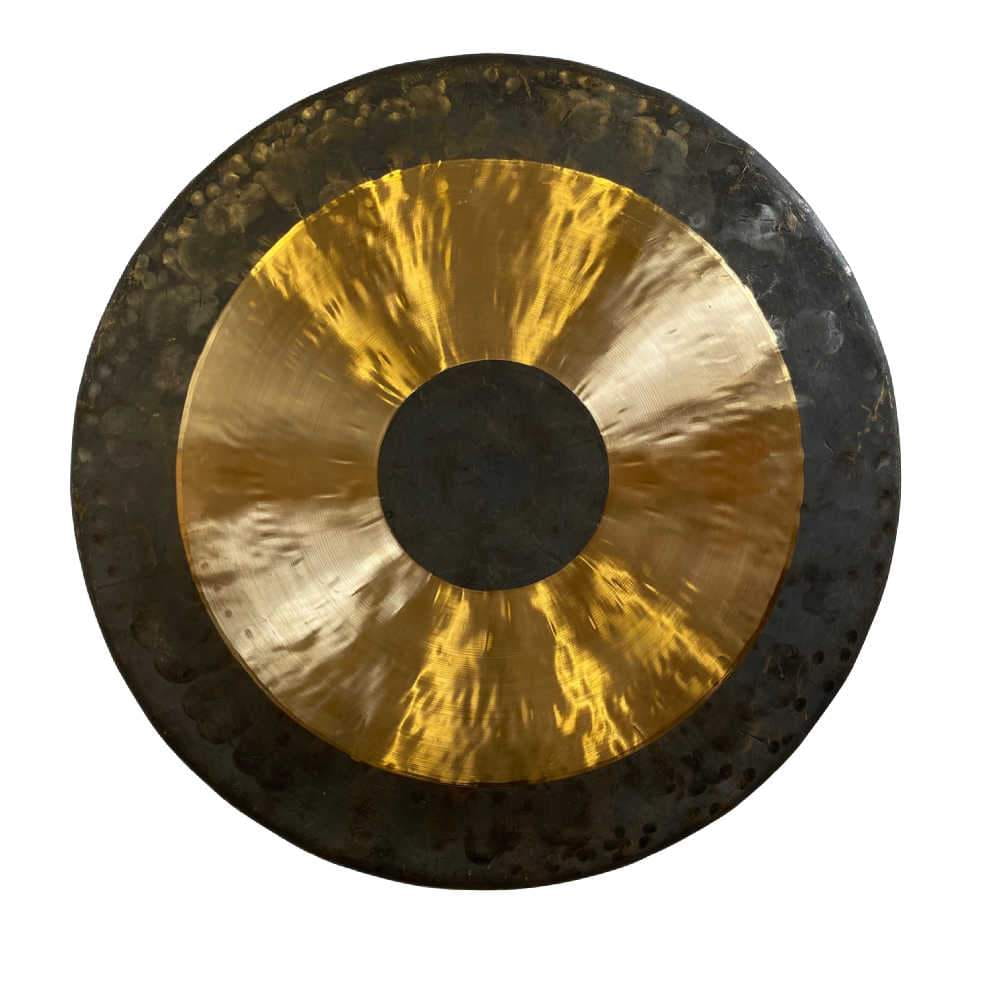 Traditional Chinese 12 inch Chau Gong with a golden center and dark outer rim