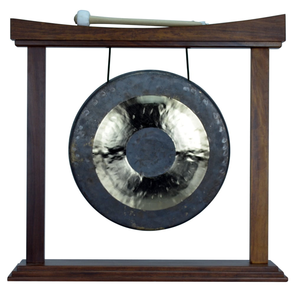 12’ Chau Gong on Curved Rosewood Gong Stand with Mallet - Small Chinese Gongs with Stand Combos