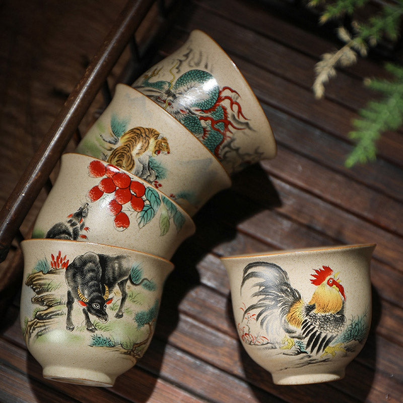 Keramik-Teetasse mit 12 chinesischen Sternzeichen | 130 ml Kung-Fu-Teetasse