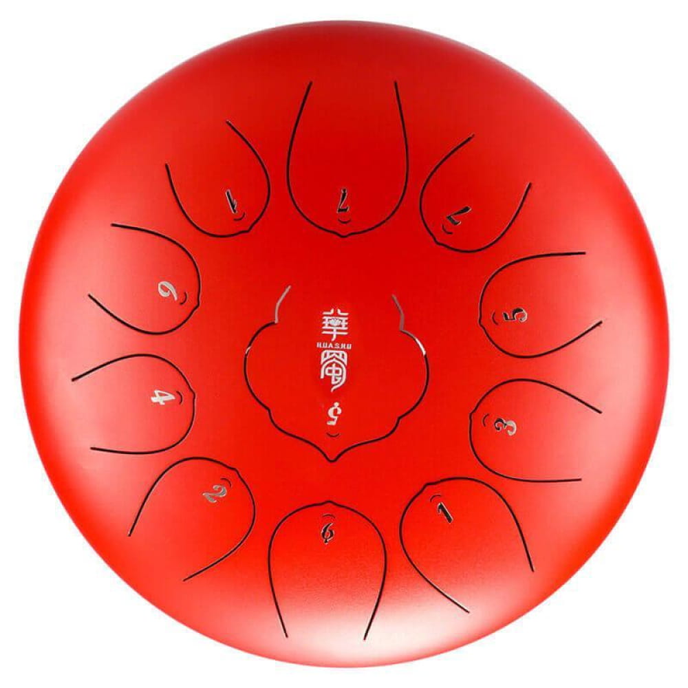 12-Inch Carbon Steel Tongue Drum 11 Notes in D Key - 12 Inches/11 Notes (D Major) / Red / Red Steel