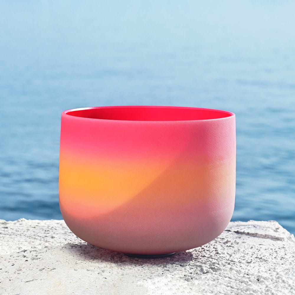 Pink and orange gradient ceramic bowl in 12 Inch Rainbow Colored C Note Frosted Crystal Singing Bowl