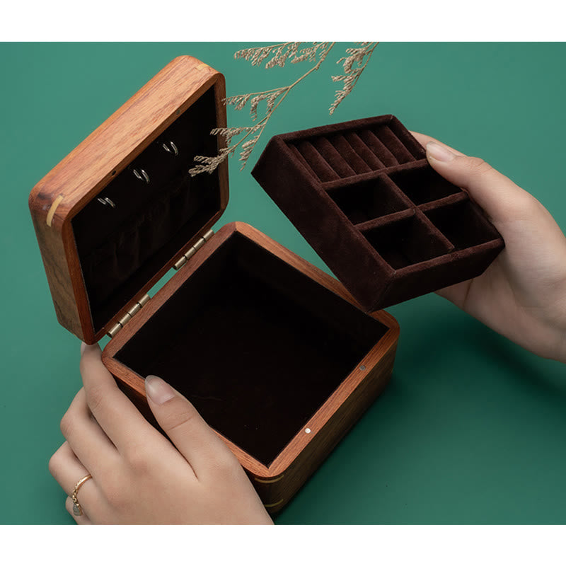 Schmuckschatulle aus Rosenholz mit antikem Blumenblatt-Design – handgefertigte Aufbewahrung