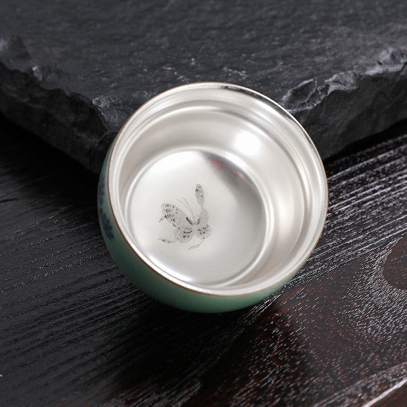 120 ml Keramik-Teetasse mit Schmetterlings- und Lotus-Designs für Zen-Dekor