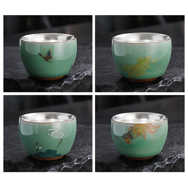 120 ml Keramik-Teetasse mit Schmetterlings- und Lotus-Designs für Zen-Dekor