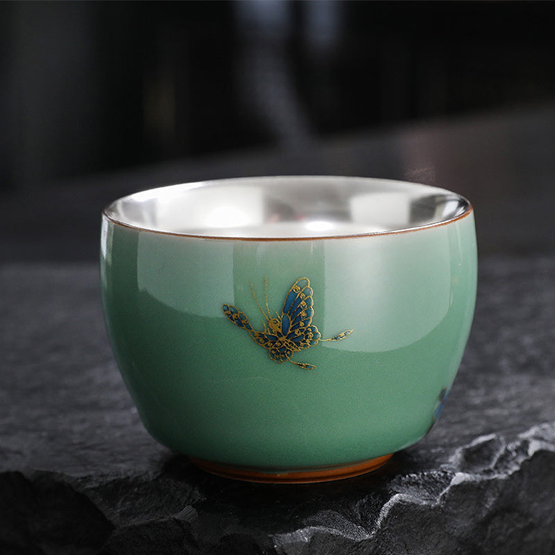 120 ml Keramik-Teetasse mit Schmetterlings- und Lotus-Designs für Zen-Dekor