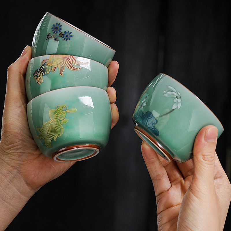 120 ml Keramik-Teetasse mit Schmetterlings- und Lotus-Designs für Zen-Dekor