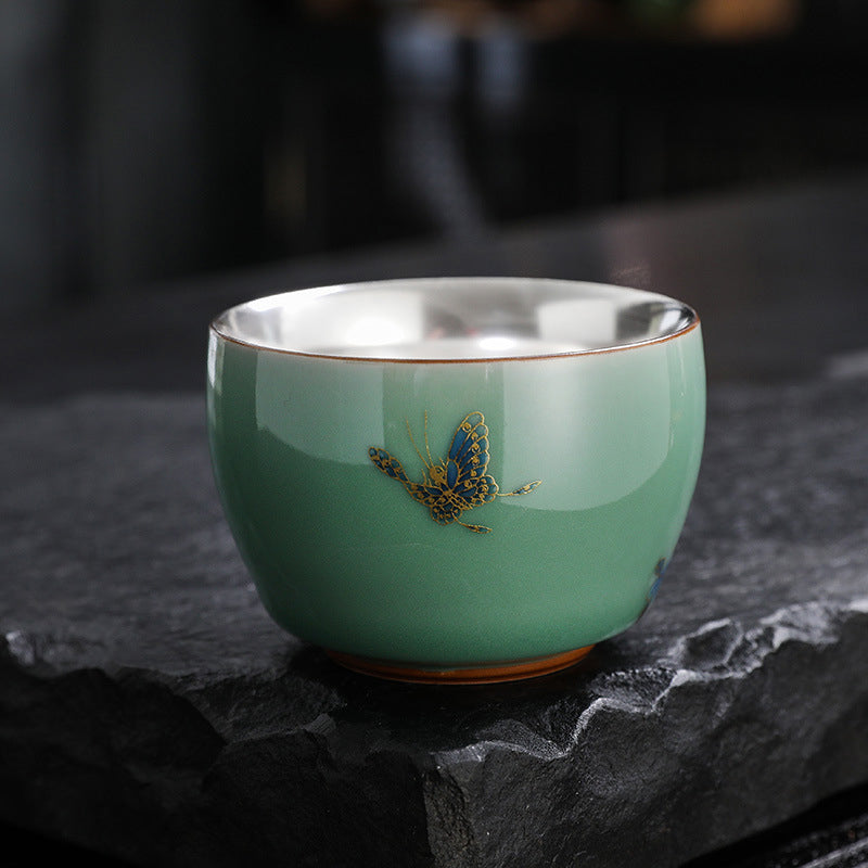 120 ml Keramik-Teetasse mit Schmetterlings- und Lotus-Designs für Zen-Dekor