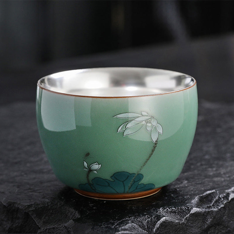 120 ml Keramik-Teetasse mit Schmetterlings- und Lotus-Designs für Zen-Dekor