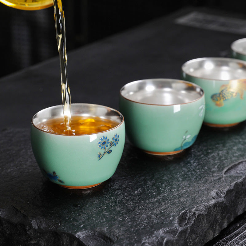 120 ml Keramik-Teetasse mit Schmetterlings- und Lotus-Designs für Zen-Dekor