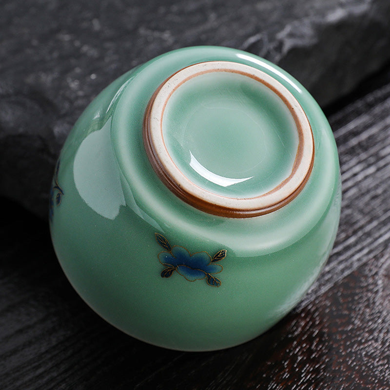 120 ml Keramik-Teetasse mit Schmetterlings- und Lotus-Designs für Zen-Dekor