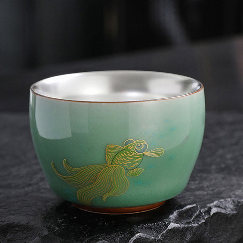 120 ml Keramik-Teetasse mit Schmetterlings- und Lotus-Designs für Zen-Dekor