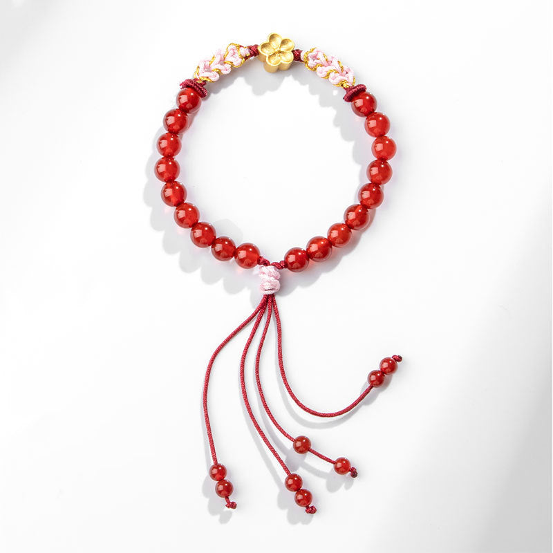 Red Agate Pink Crystal 7mm Sterling Silver Agate Bracelet