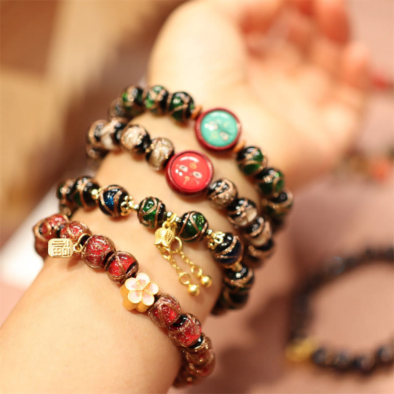 Tibetan Gold Swallowing Beast Fortune Bead Bracelet 10mm