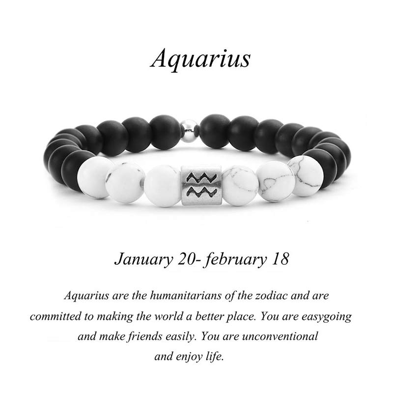 8mm White Turquoise Zodiac Bracelet for Protection & Fortune