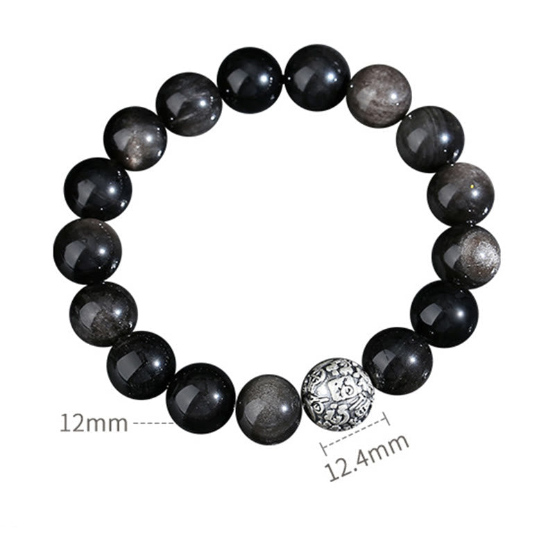 12 mm schwarzes Obsidian-Fu-Charakter-Armband