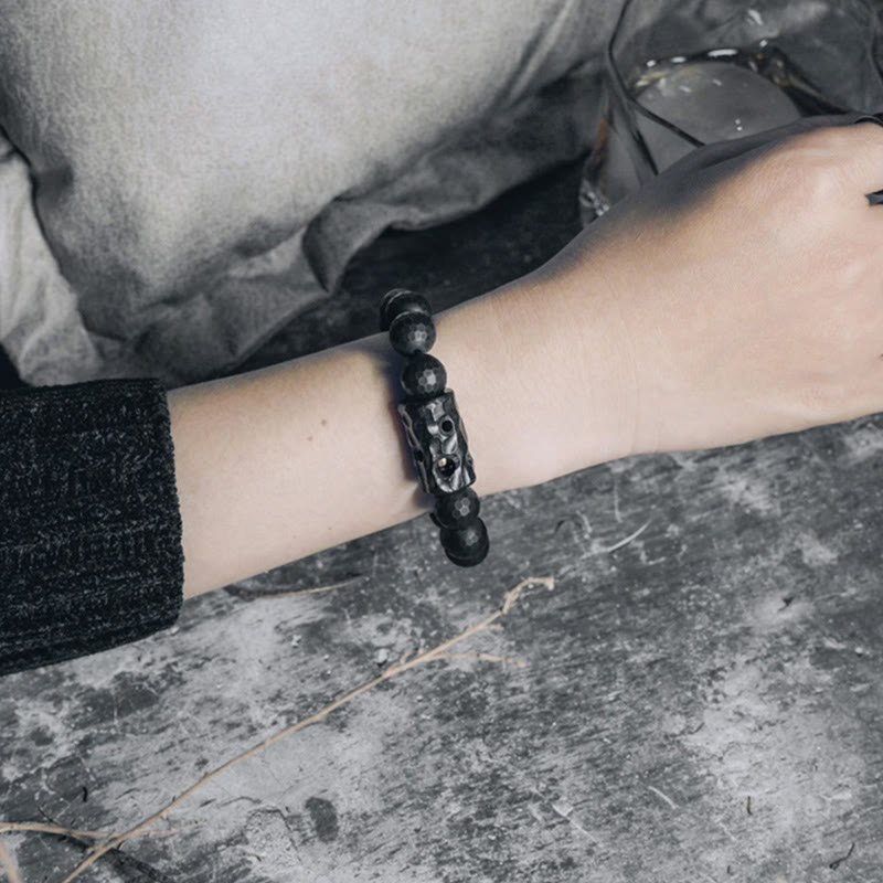 12 mm schwarzes Onyx-Ebenholz-Schutzarmband, spirituelles Armband