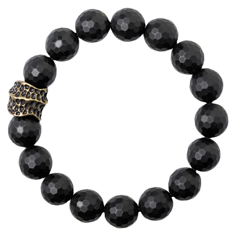 12 mm schwarzes Onyx-Schutzarmband mit Kupferakzent | Heilende Klänge