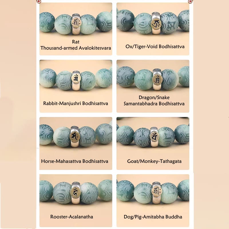 12mm Bodhi Seed Chinesisches Sternzeichen Weisheitsarmband Om Mani Padme Hum