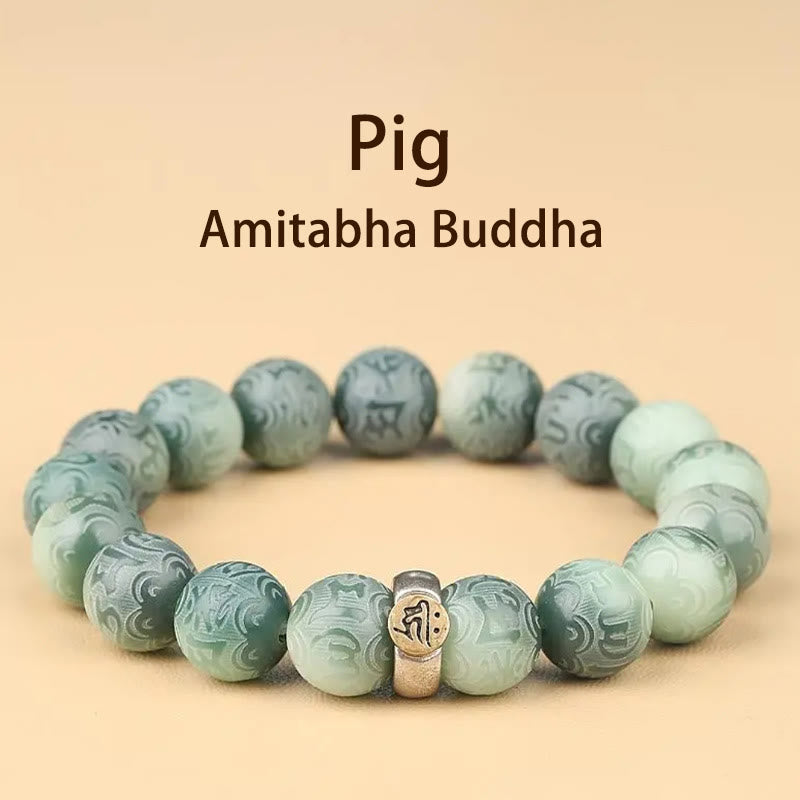 12mm Bodhi Seed Chinesisches Sternzeichen Weisheitsarmband Om Mani Padme Hum
