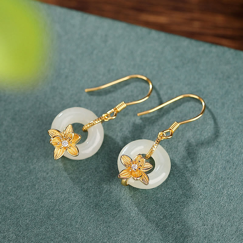 12 mm Hetian Jade Peace Buckle Orchidee Jade Ohrringe