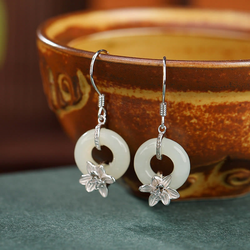 12 mm Hetian Jade Peace Buckle Orchidee Jade Ohrringe