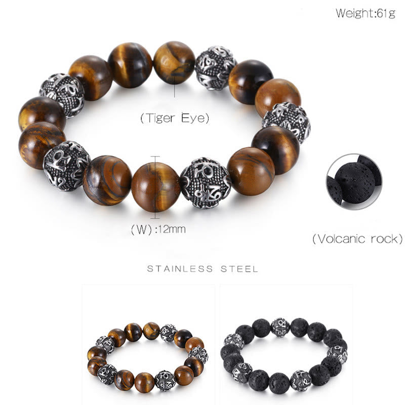 12 mm Herren-Armband aus Lavastein „Om Mani Padme Hum“ zum Schutz