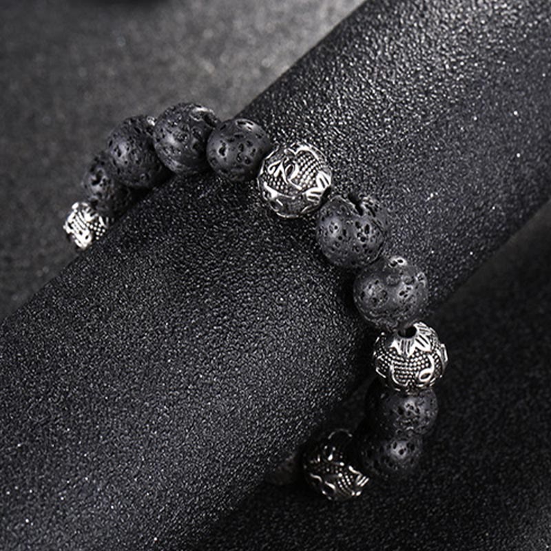 12 mm Herren-Armband aus Lavastein „Om Mani Padme Hum“ zum Schutz