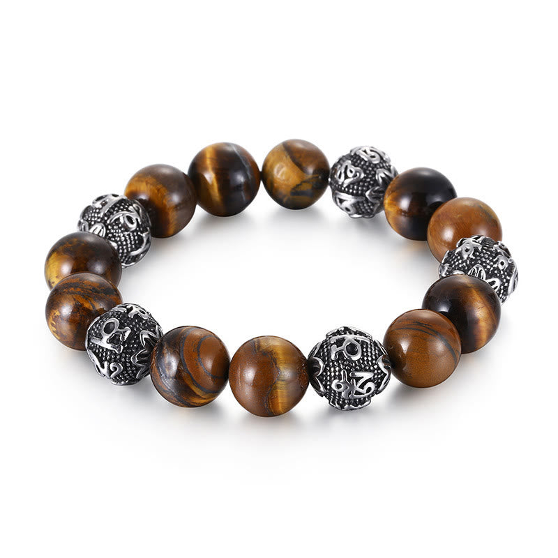 12 mm Herren-Armband aus Lavastein „Om Mani Padme Hum“ zum Schutz