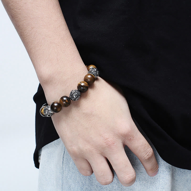 12 mm Herren-Armband aus Lavastein „Om Mani Padme Hum“ zum Schutz