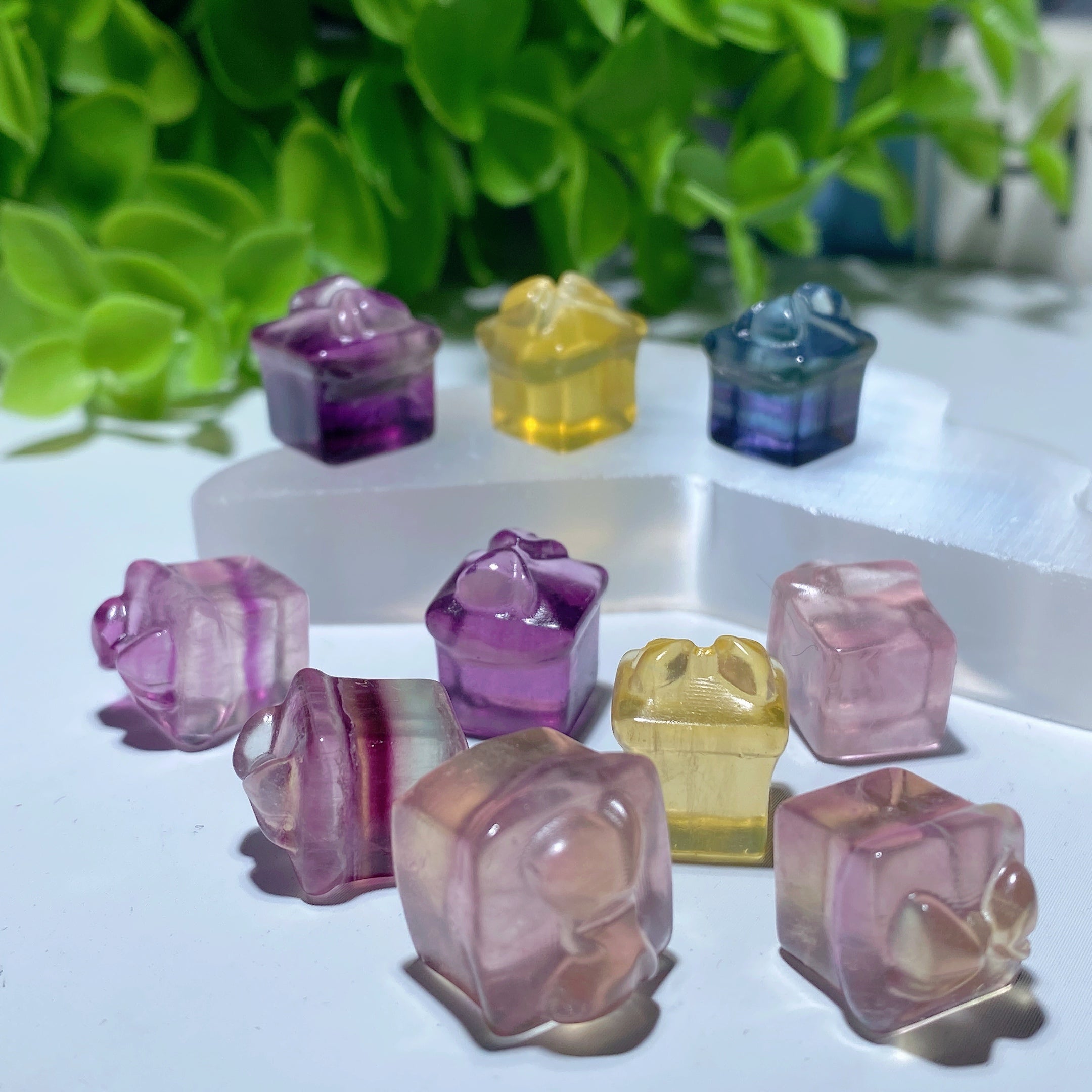 12mm Mini Fluorite Crystal Gift Box Carving for Jewelry DIY