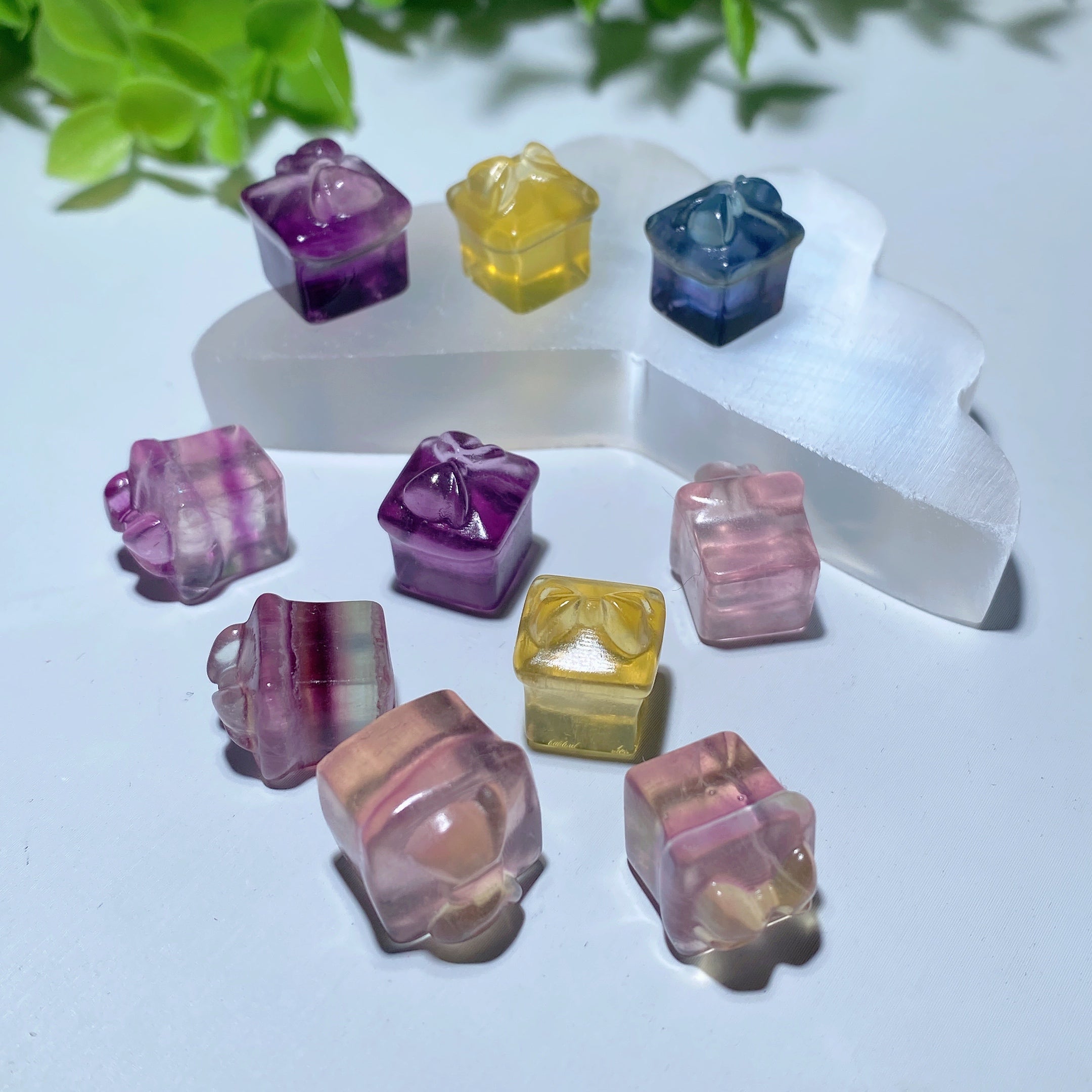 12mm Mini Fluorite Crystal Gift Box Carving for Jewelry DIY
