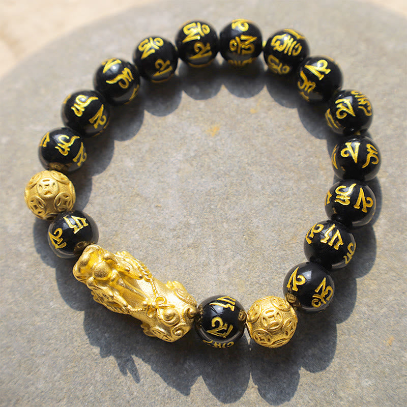 12 mm Obsidian FengShui PiXiu Reichtumsarmband Unisex