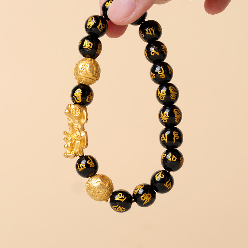 12 mm Obsidian FengShui PiXiu Reichtumsarmband Unisex