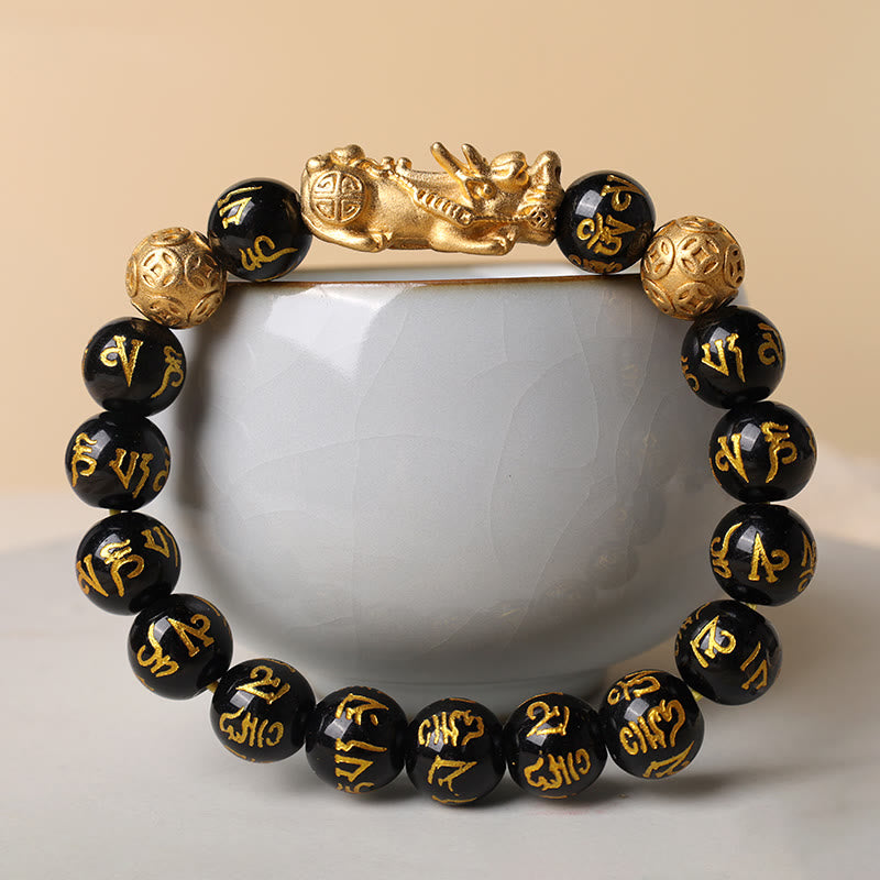 12 mm Obsidian FengShui PiXiu Reichtumsarmband Unisex