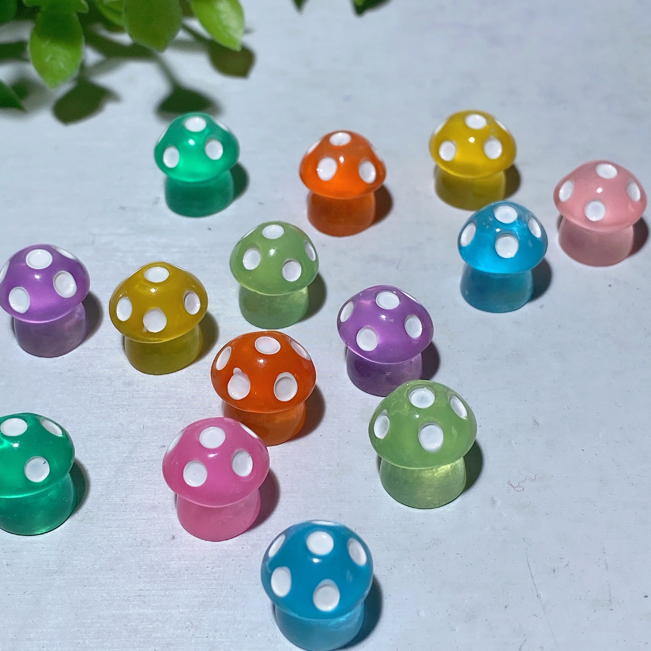 12mm Resin Luminous Mini Crystal Mushrooms Set of 8